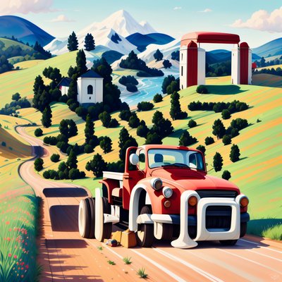 Red Truck Countryside Gouache QR Code Art