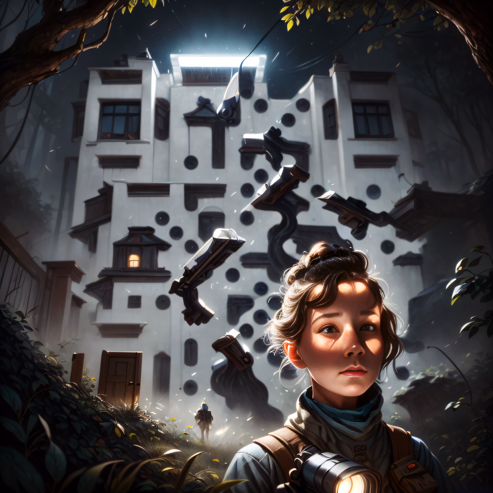 Girl with Flashlight Haunted Mansion QR Code for Posters — image 1