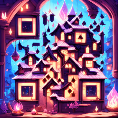 Мультяшный дом с фиолетовым огнём: QR-код — изображение 1