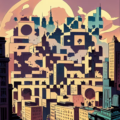 Dusk Cityscape Comic Style QR Code for Posters — image 1