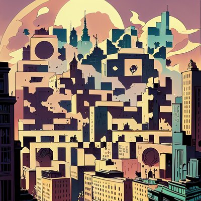 Dusk Cityscape Comic Style QR Code for Posters