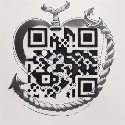 Anchor Rope Heart Tattoo QR Code for Temporary Tattoos