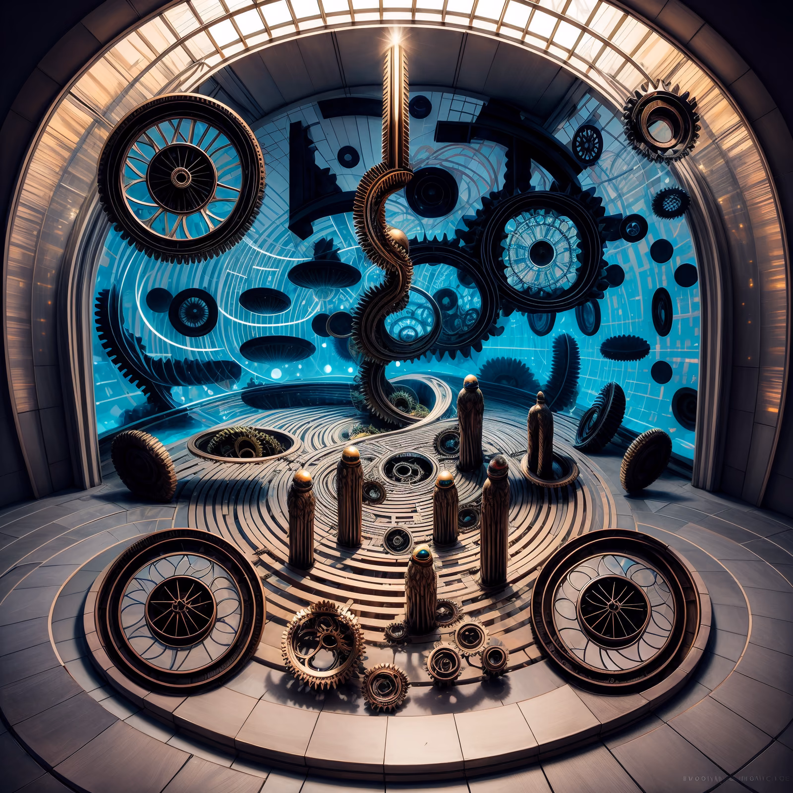 Bronze Gear Labyrinth Surreal QR Code for Posters — image 1