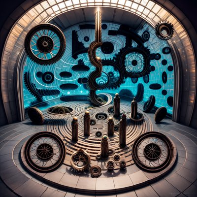 Bronze Gear Labyrinth Surreal QR Code for Posters