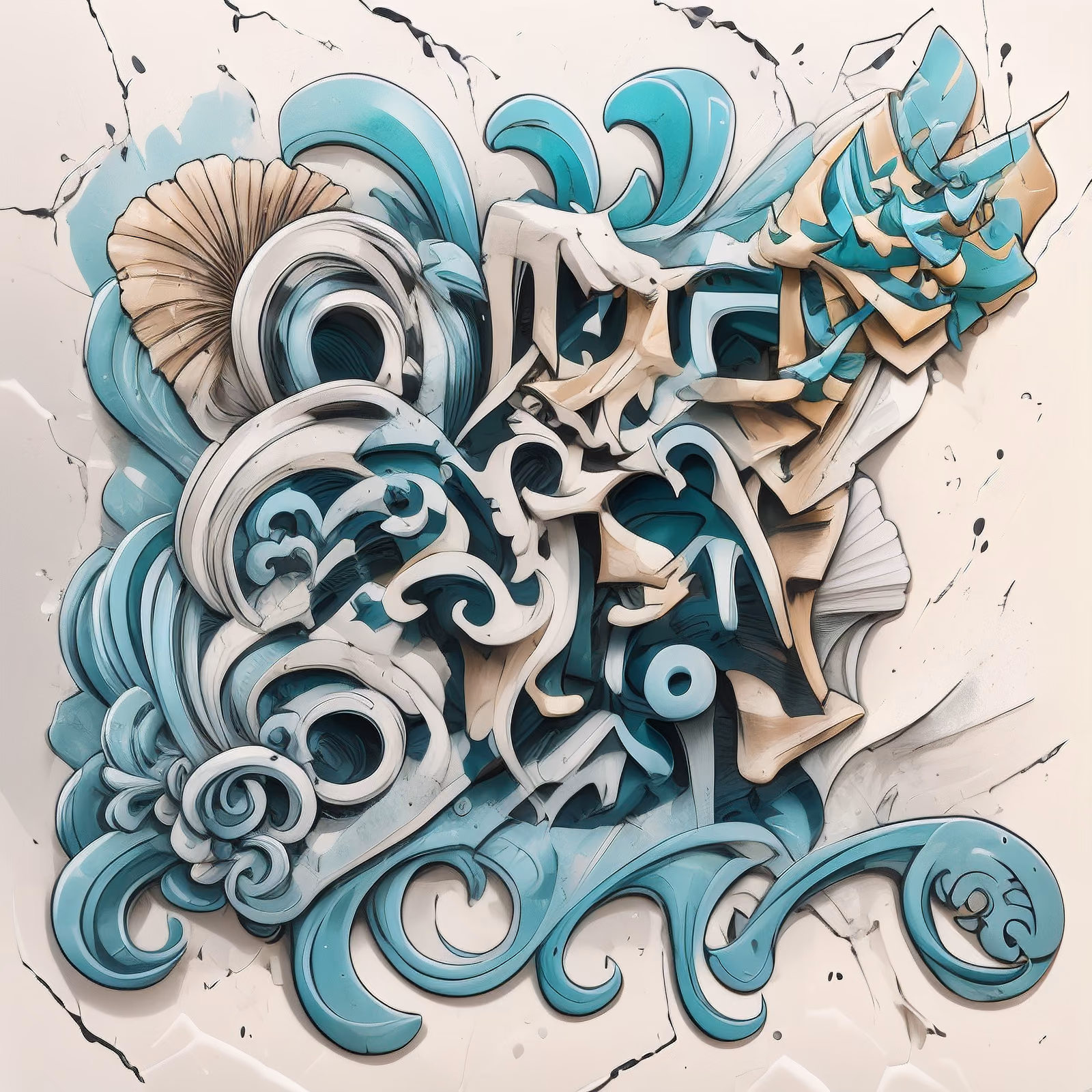 青绿波浪涂鸦字体二维码艺术 — 图片 1