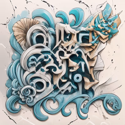 青绿波浪涂鸦字体二维码艺术 — 图片 1