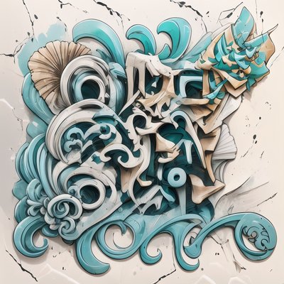 Teal Wave Graffiti Lettering QR Code Art
