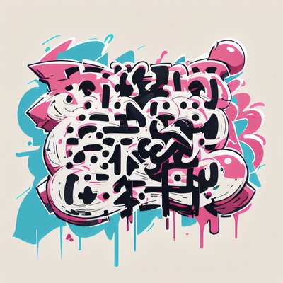 Pink Teal Graffiti Lettering QR Code for Stickers