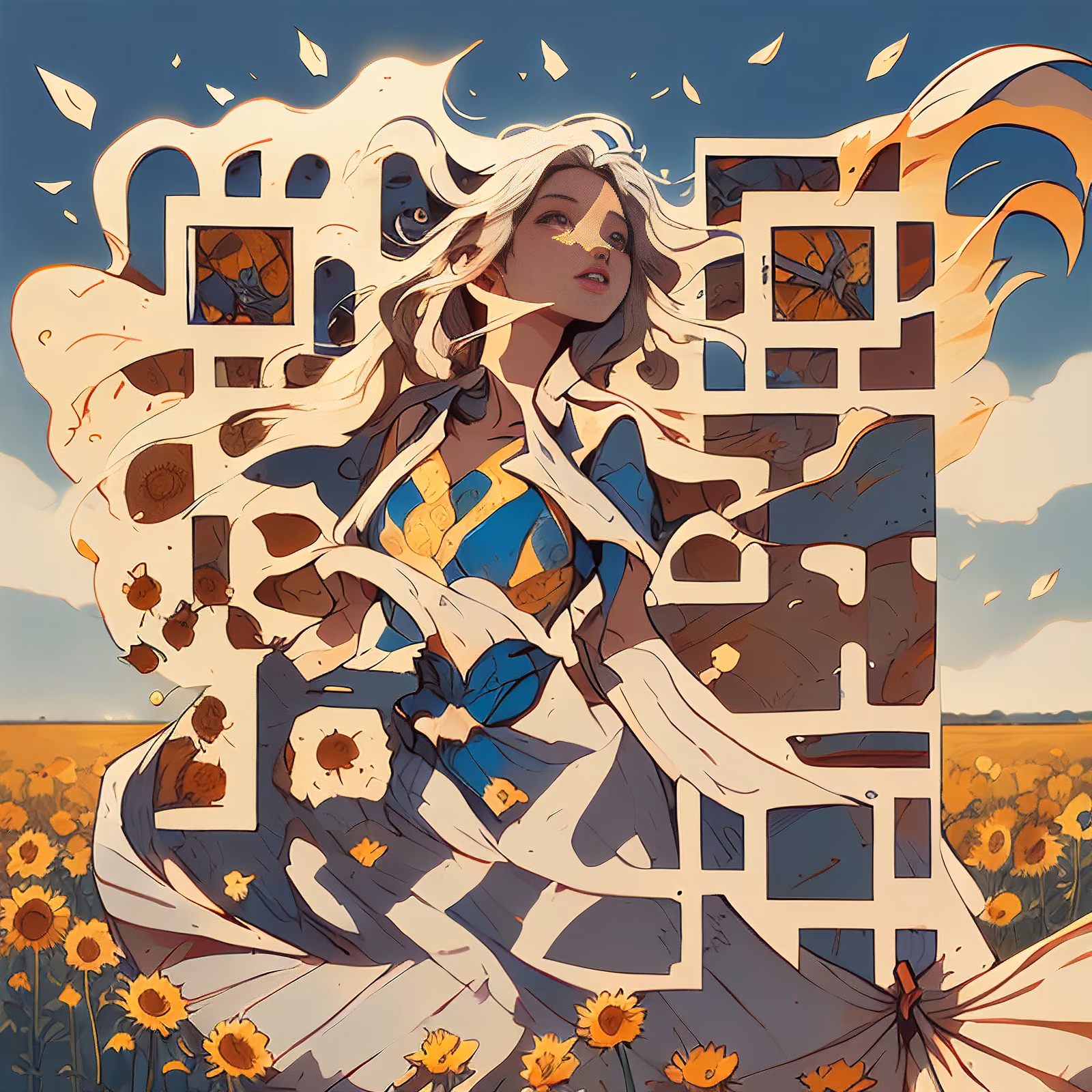 Woman in Sunflower Field Comic QR Code for Posters — image 1