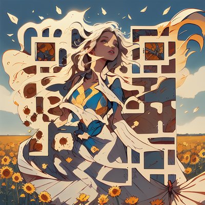 Woman in Sunflower Field Comic QR Code for Posters