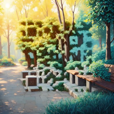 阳光公园长椅数字绘画风二维码艺术