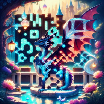 Blue Dragon Castle Garden Fantasy QR Code for Posters