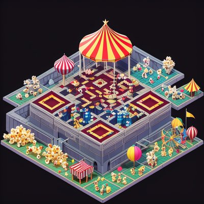 Isometric Carnival Town 3D QR Code for Posters