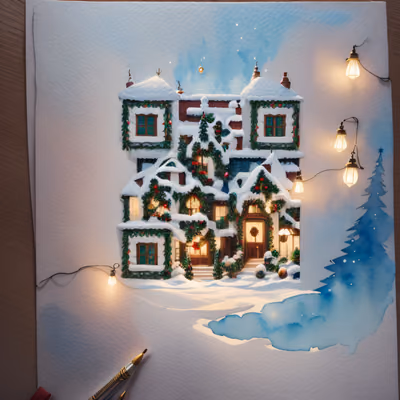 Snowy Christmas House Papercraft QR Code for Greeting Cards — image 1