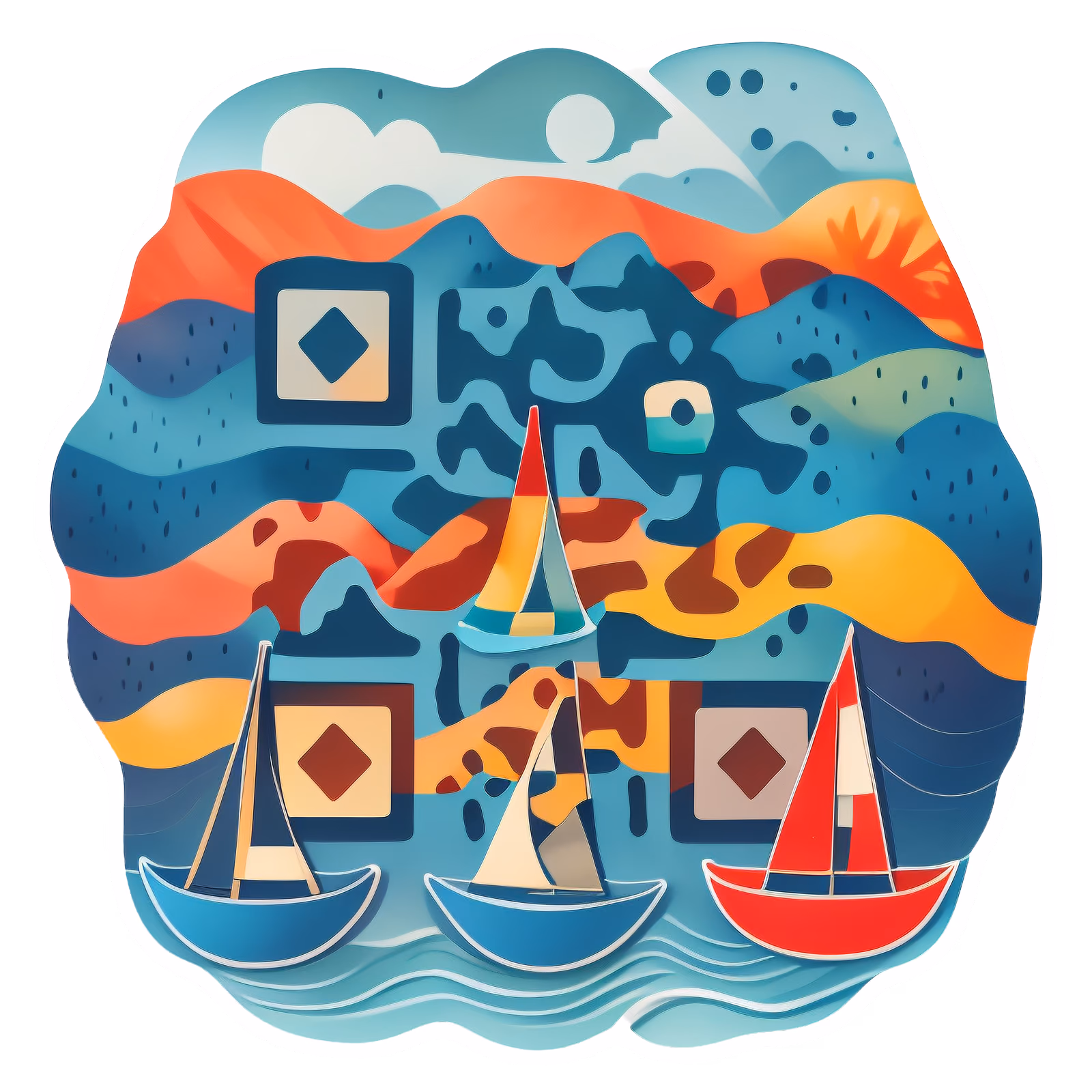 Floating Sailboats Vector QR Code for Stickers — image 1