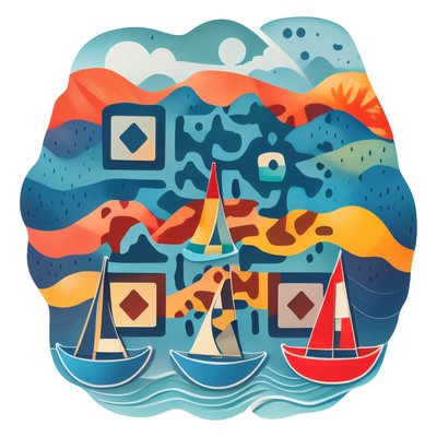 Floating Sailboats Vector QR Code for Stickers
