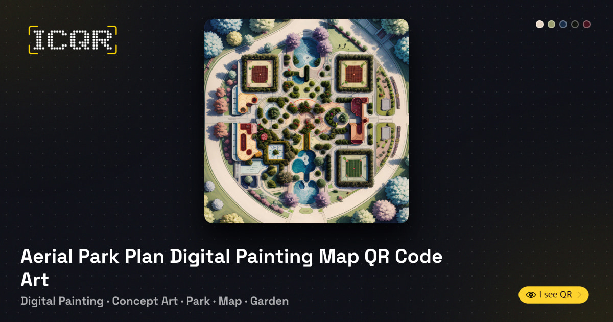Aerial Park Plan Digital Painting Map QR Code Art • ICQR
