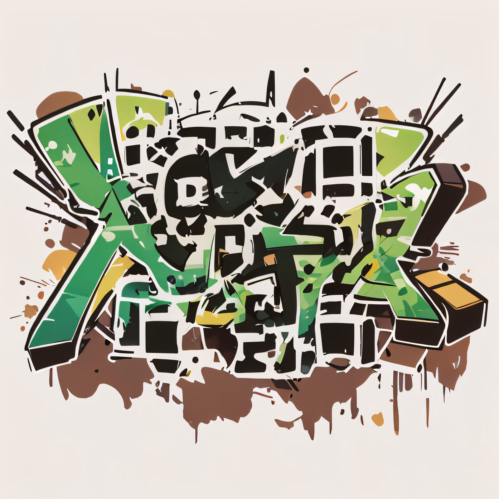 Green Graffiti Lettering Street Art Abstract QR Code for Stickers — image 1