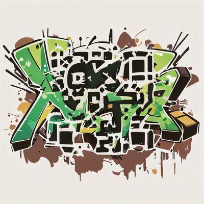Green Graffiti Lettering Street Art Abstract QR Code for Stickers