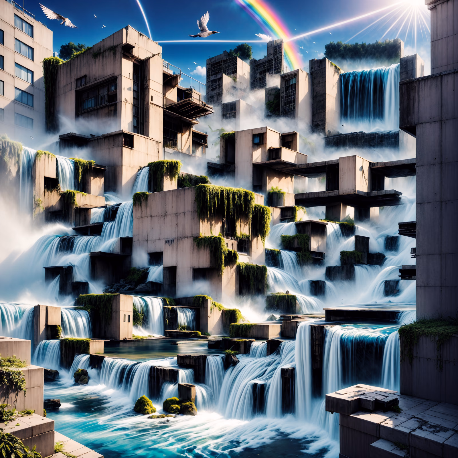 Brutalist Waterfall Cityscape Surreal QR Code Art — image 1