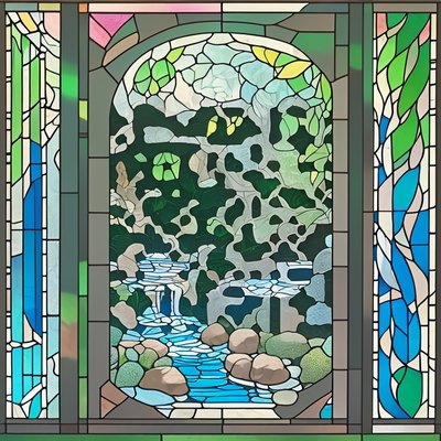 Zen Garden Stained Glass QR Code Art