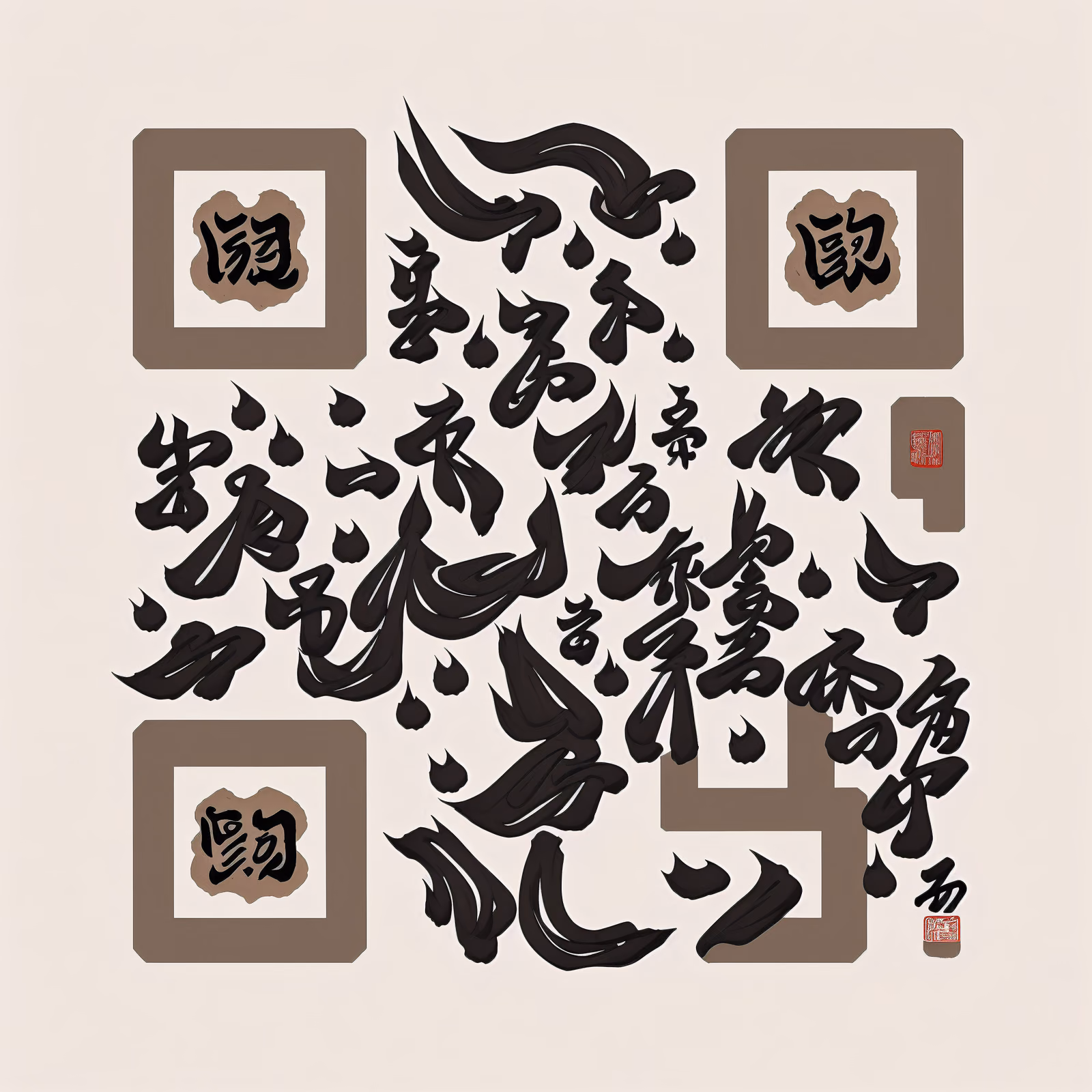 毛笔书法墨字二维码艺术,书法与字体设计 — 图片 1
