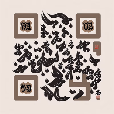 毛笔书法墨字二维码艺术,书法与字体设计 — 图片 1