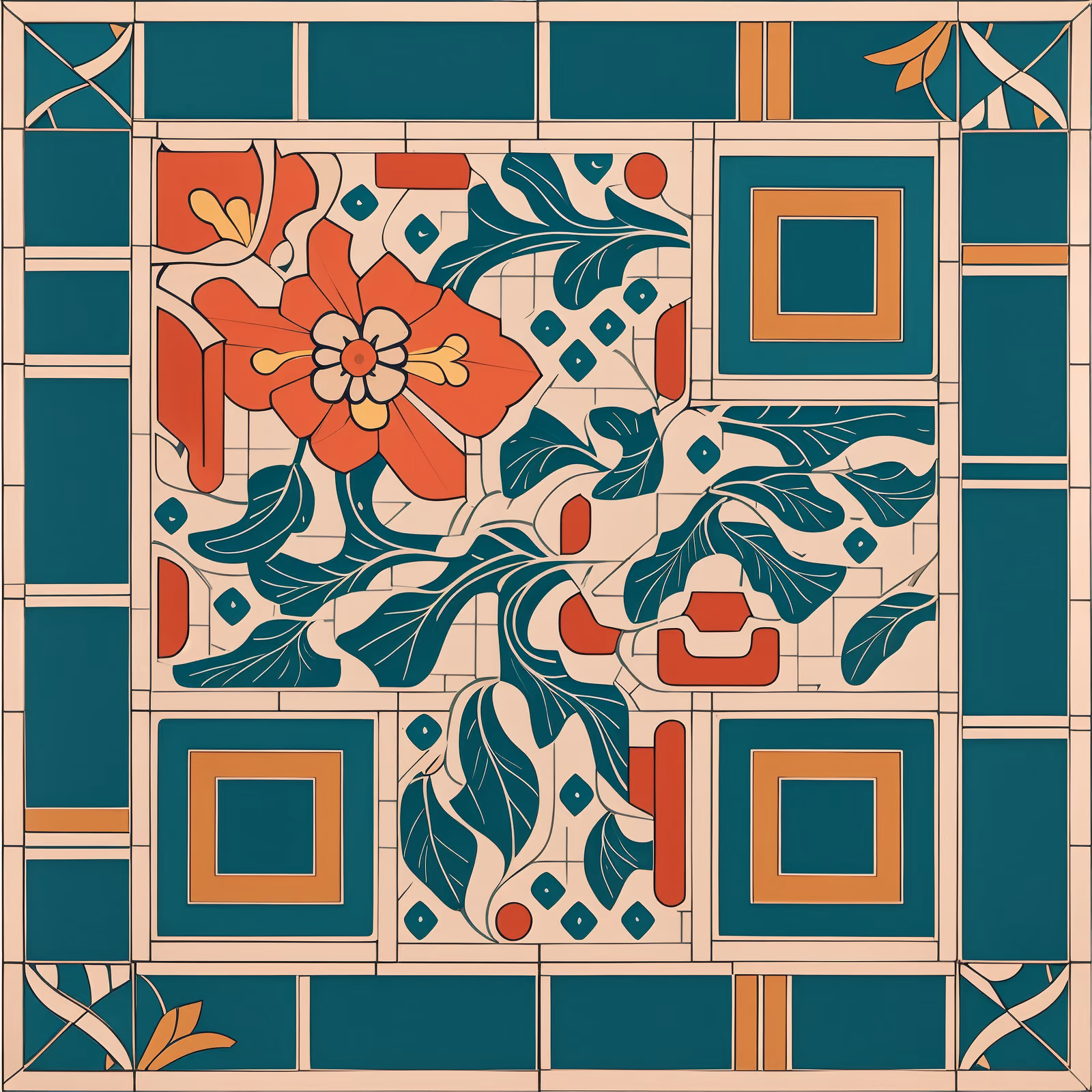Tropical Floral Tilework QR Code Art — image 1