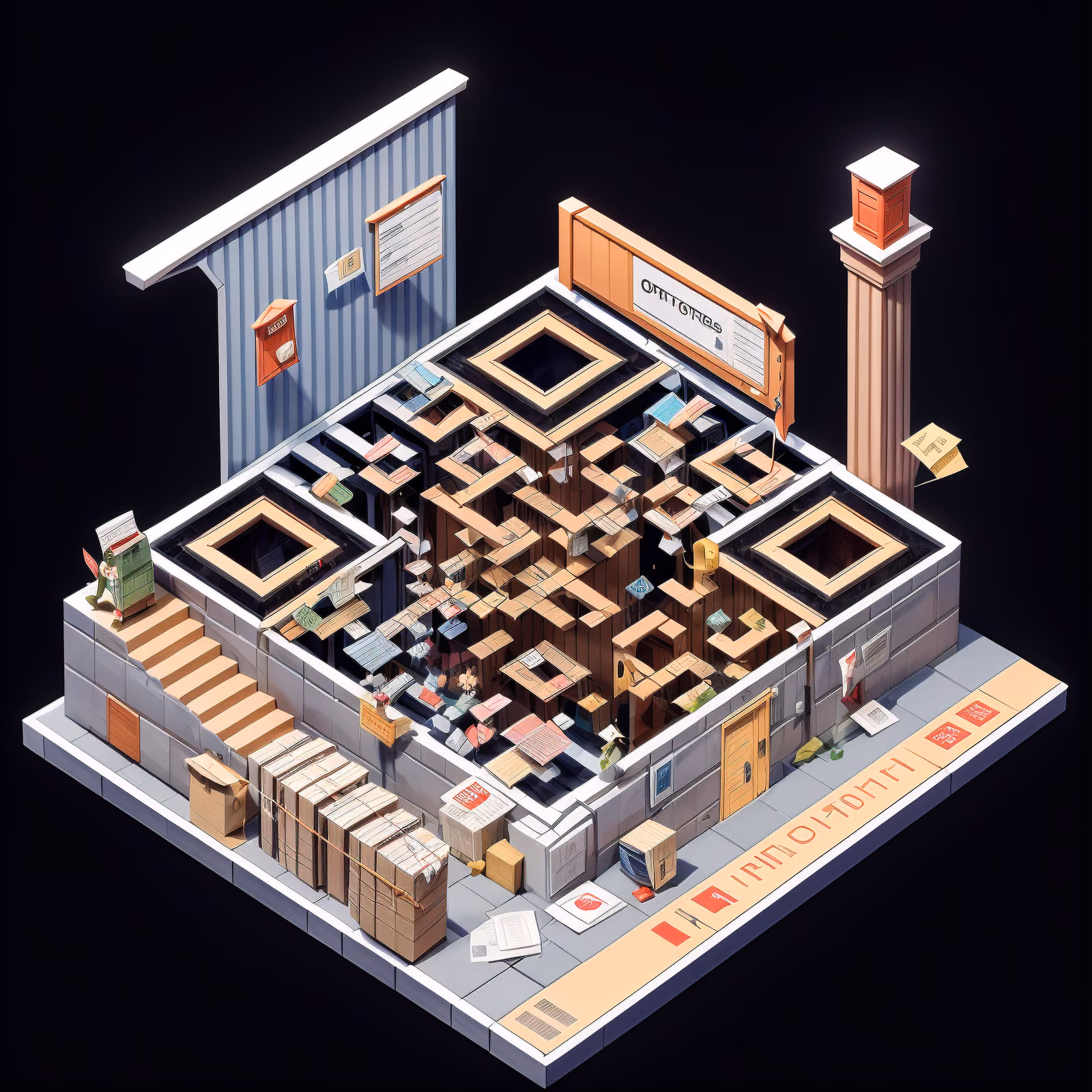 Isometric Post Office Diorama QR Code for Posters — image 1
