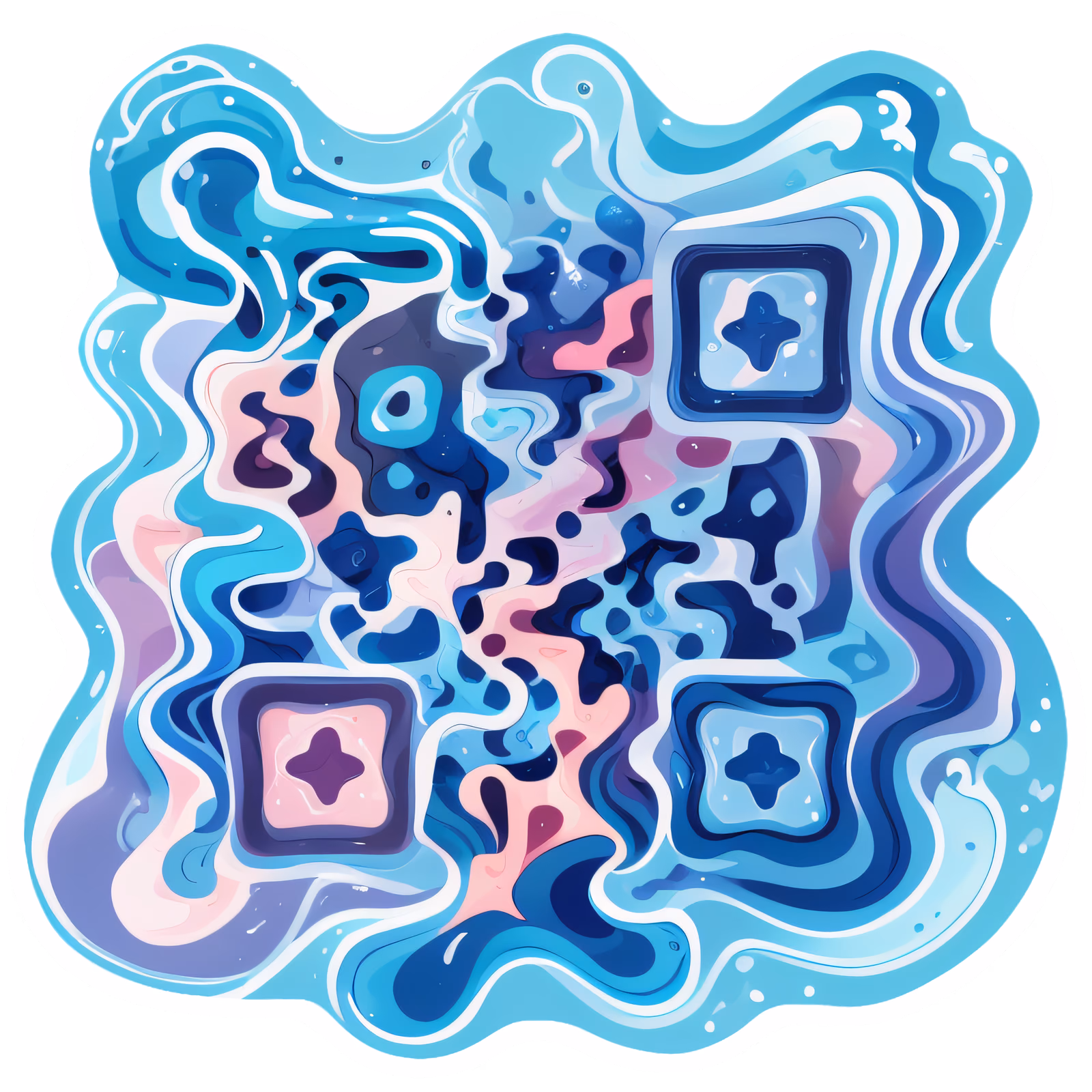Blue Wave Swirl Vector QR Code for Stickers — image 1