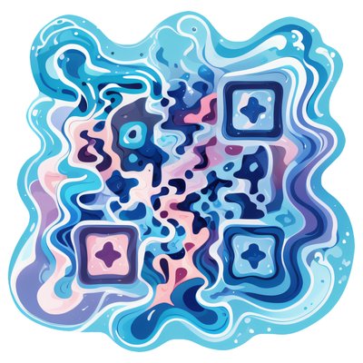 Blue Wave Swirl Vector QR Code for Stickers