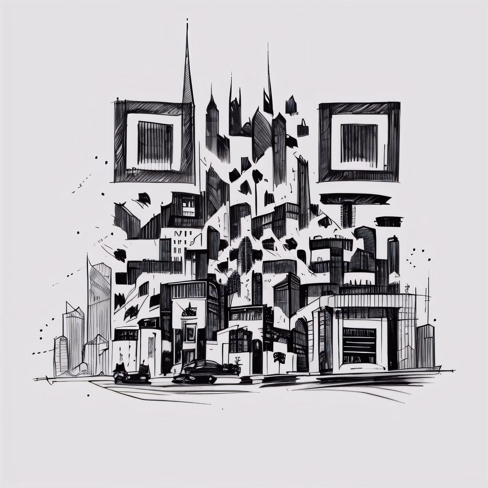 Cityscape Ink Sketch Tattoo QR Code for Temporary Tattoos — image 1