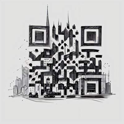 Cityscape Ink Sketch Tattoo QR Code for Temporary Tattoos