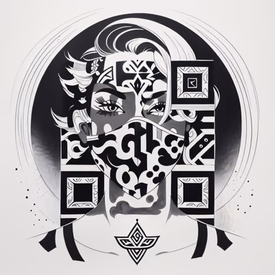Masked Portrait Tribal Ink QR Code for Apparel — image 1