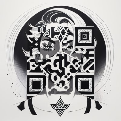 Masked Portrait Tribal Ink QR Code for Apparel