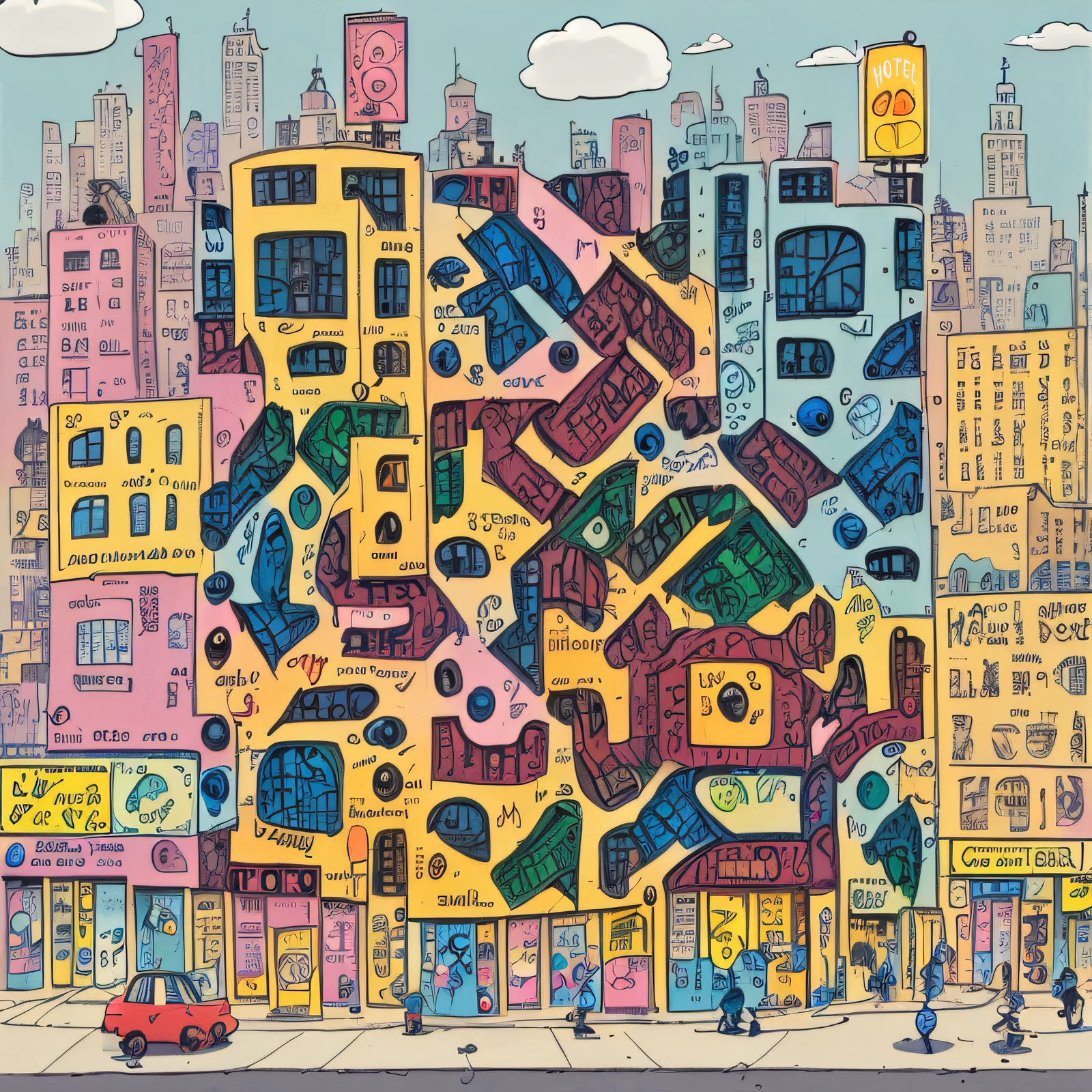 缤纷漫画城市街道二维码海报设计 — 图片 1
