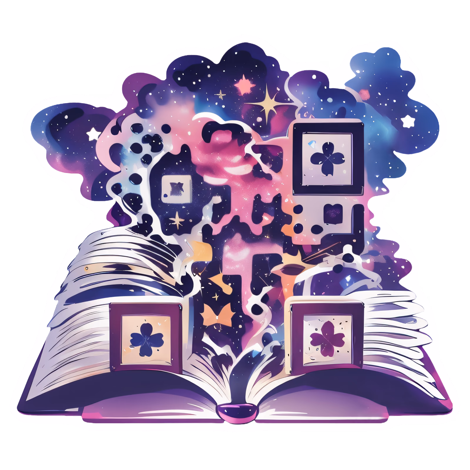 Открытая книга и галактика в векторе: QR-код для стикеров — изображение 1