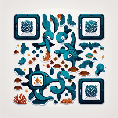 Sea Turtle and Dolphin Vector QR Code for Posters