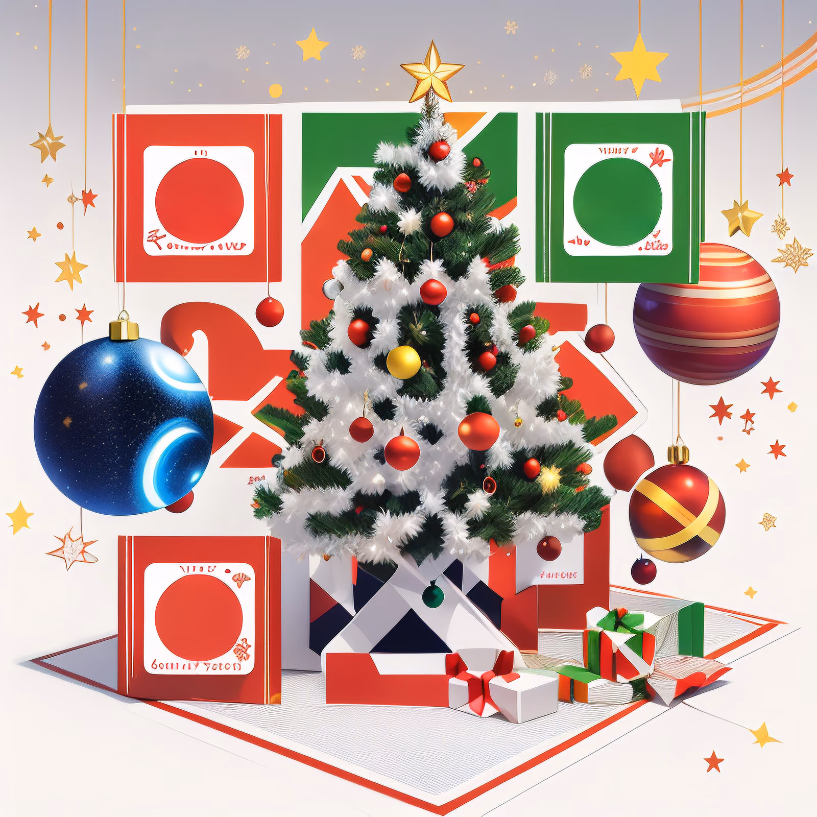 Futuristic Christmas Tree Postcard QR Code for Greeting Cards — image 1