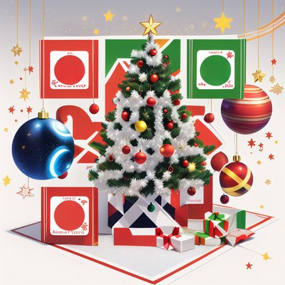 Futuristic Christmas Tree Postcard QR Code for Greeting Cards