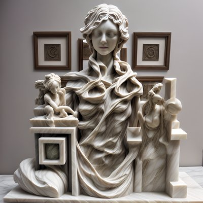 Marble Woman Sculpture Photoreal QR Code Art