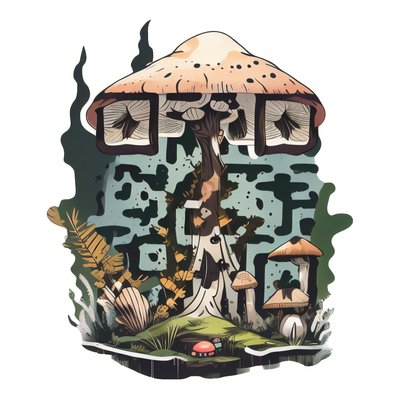 Giant Mushroom Forest Vector QR Code for Stickers