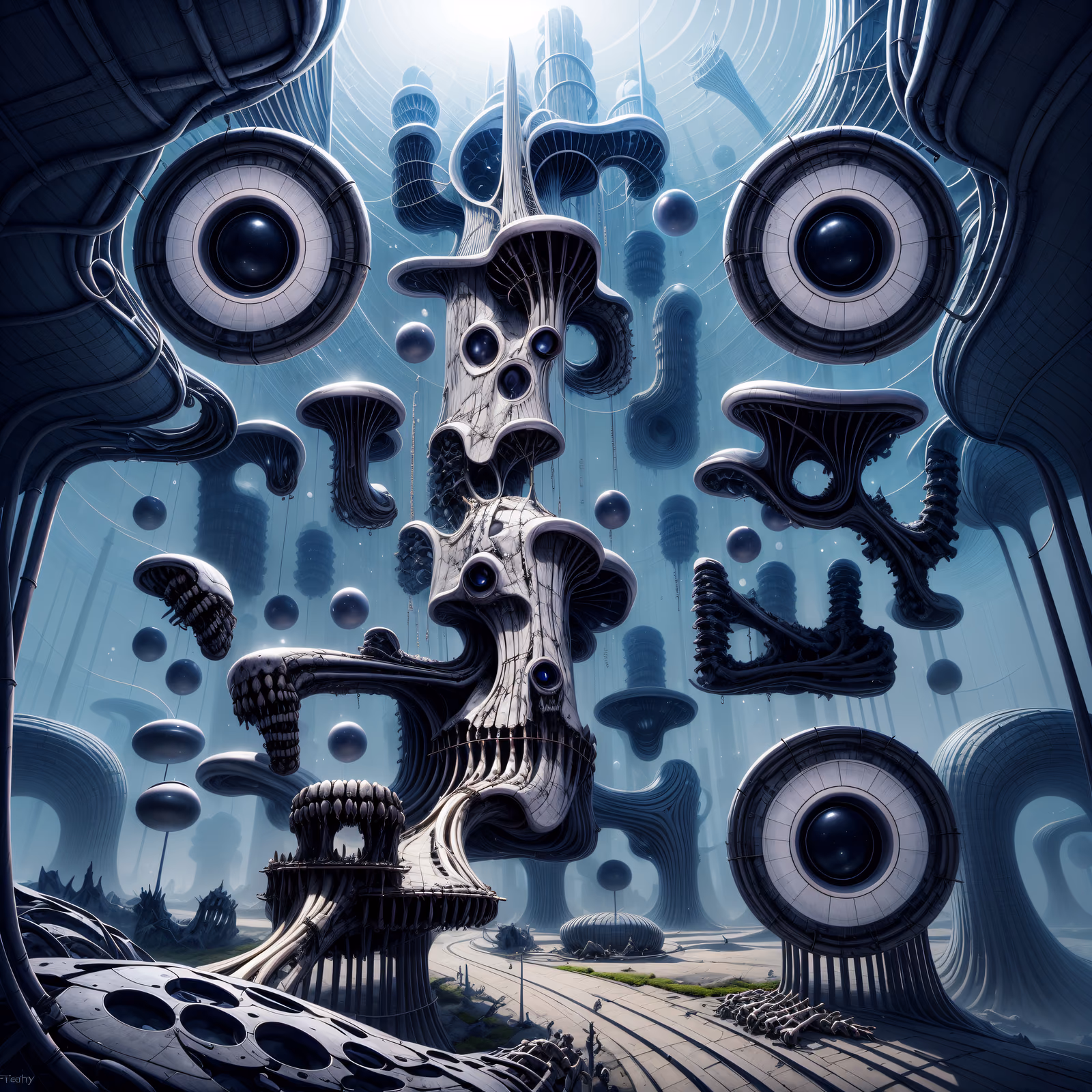 Biomechanical Bone Towers Surreal QR Code for Posters — image 1