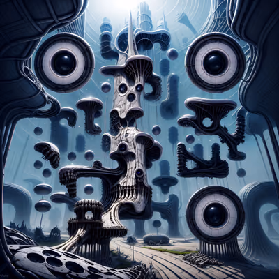 Biomechanical Bone Towers Surreal QR Code for Posters — image 1