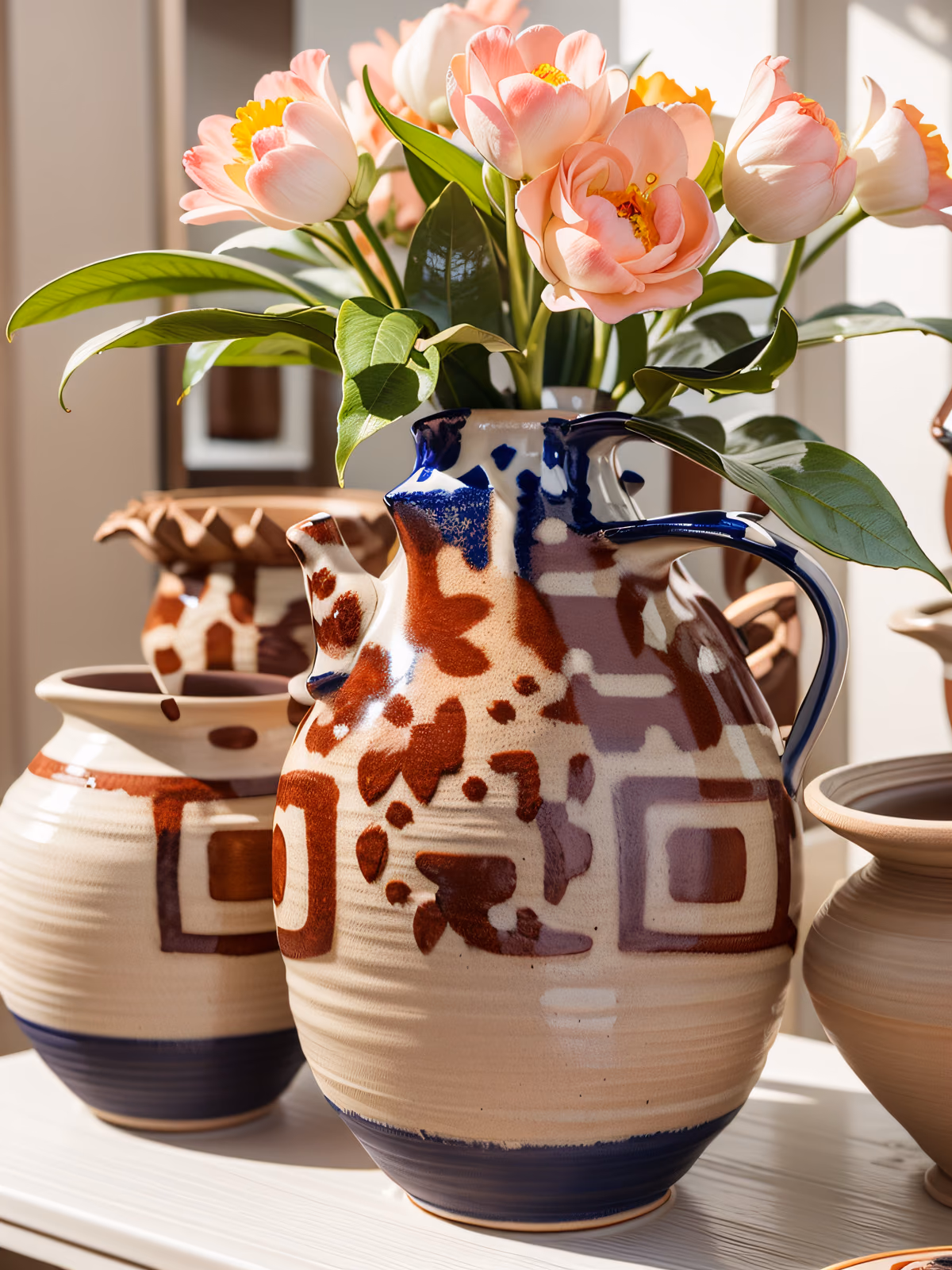 Glazed Ceramic Jug with Peonies QR Code Art — image 1