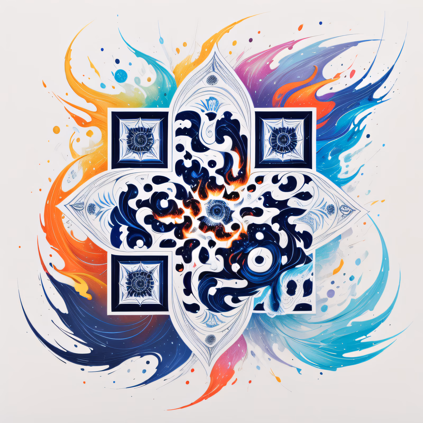 Fire and Ice Mandala Painting QR Code Art — image 1