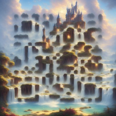 Fantasy Castle Waterfall Matte Painting QR Code Art