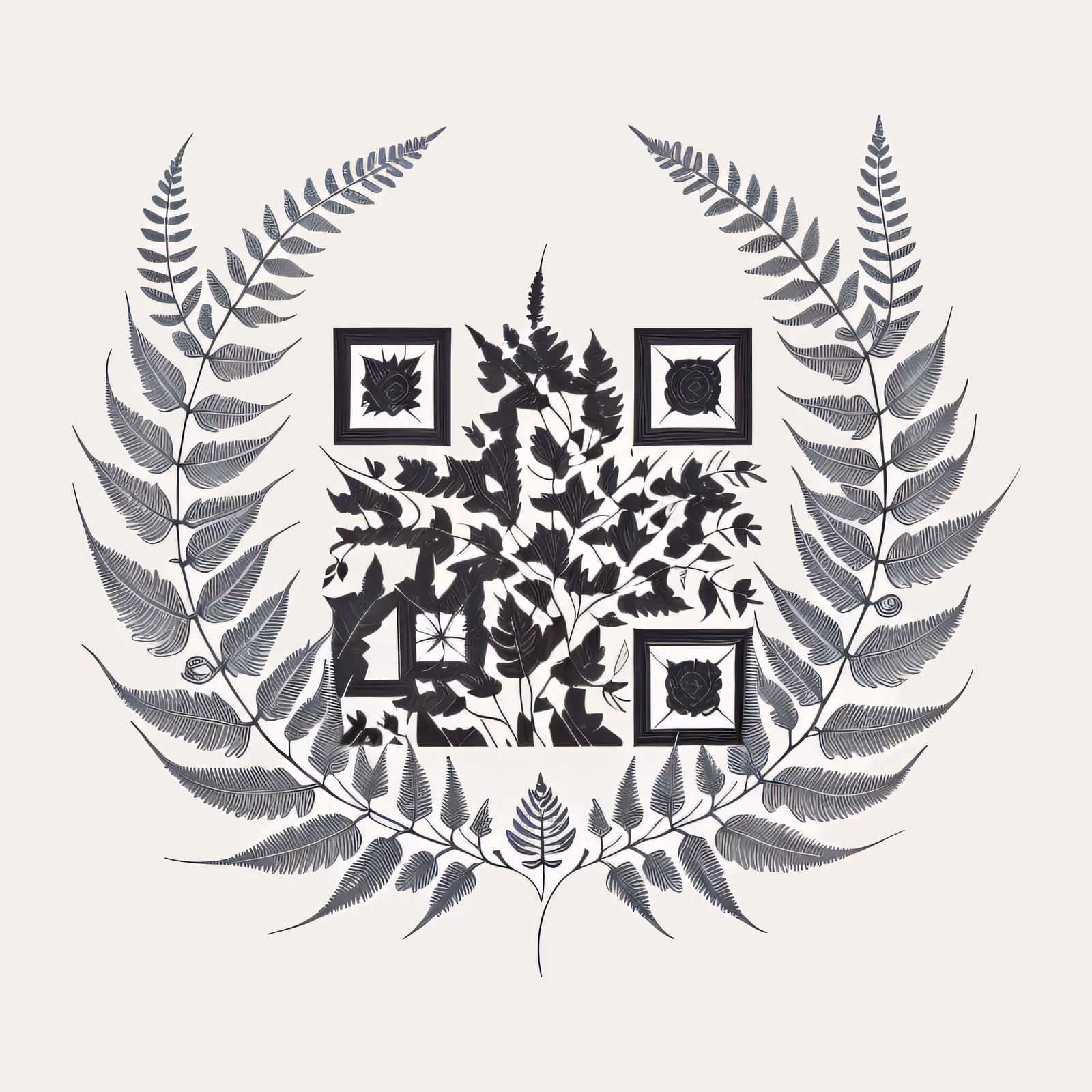 Fern Wreath Ink Drawing QR Code Art — image 1