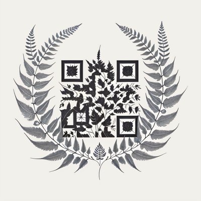 Fern Wreath Ink Drawing QR Code Art