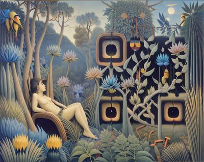 Dreamlike Jungle Woman Naive Painting QR Code Art — image 1